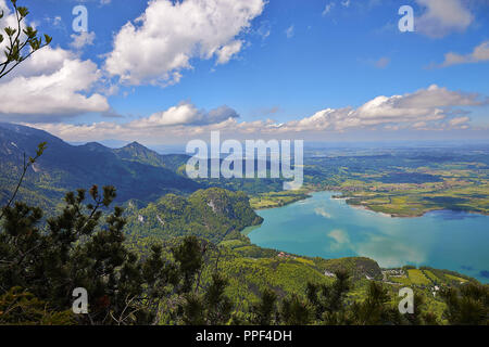 View from Jochberg (1,565 m) on Lake Kochel and parts of Schlehdorf. Stock Photo
