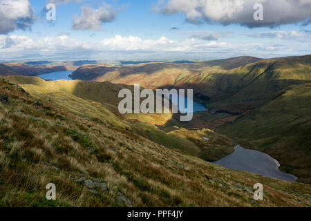 Haweswater Reservoir and Small Water from Mardale Ill Bell in the Lake District National Park, Cumbria, England. Stock Photo