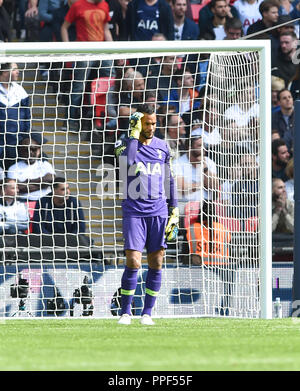 Michel Vorm of Spurs scathes his head after conceding the second goal during the Premier League match between Tottenham Hotspur and Liverpool at Wembley Stadium , London , 15 Sept 2018 Editorial use only. No merchandising. For Football images FA and Premier League restrictions apply inc. no internet/mobile usage without FAPL license - for details contact Football Dataco