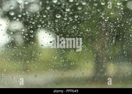 Raindrops on windshield Stock Photo
