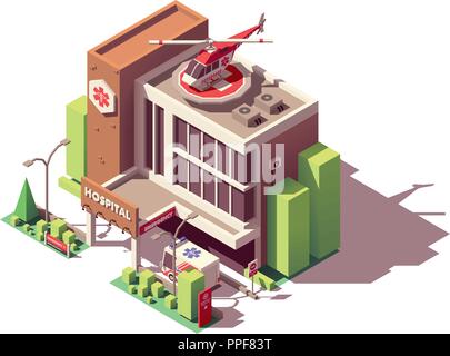 Vector isometric hospital building Stock Vector