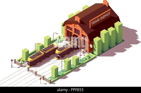 Vector isometric tram depot building Stock Vector