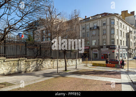 SOFIA, BULGARIA - MARCH 17, 2018: Typical street in city of Sofia, Bulgaria Stock Photo