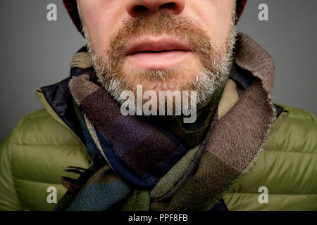 Closeup of mature caucasian man face with beard Stock Photo