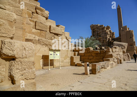 The Obelisk of Queen Hapshetsut at the Karnak Temple Complex, also known as The Temple of Karnak, in Thebes, Luxor, Egypt Stock Photo