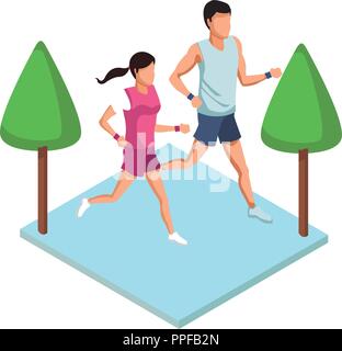Fitness couple running avatar Stock Vector