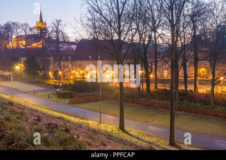 view of Elsloo castle at dawn on a day with haze in South Limburg in Netherlands Holland Stock Photo