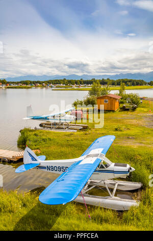 Seaplane or floatplane at Lake Hood Seaplane Base the world's busiest seaplane base located in Acnhorage Alaska Stock Photo