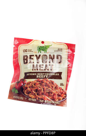 Package of Beyond Meat Beyond Beef Beefy Crumbles which are meatless plant based protein crumbles, vegetarian and vegan made with pea protein isolate Stock Photo