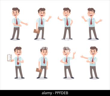 Businessman character set. Animate character. Male personage constructor. Different man postures. Vector set personage. Stock Vector