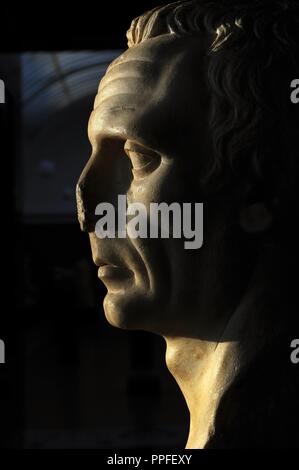 Bust identified by some as Julius Caesar (102-100-44 BC), others as dictator Sulla (138-78 BC). Perhaps an unknown Roman Republican era. 1st century A.D. Marble. Carlsberg Glyptotek Museum. Copenhagen. Denmark. Northern Europe. Stock Photo