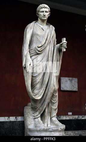 Roman Art. Togatus. Restored as Augustus.  First Roman Emperor (27 B.C. -14 A.D.). Sculpture. Ny Carlsberg Glyptotek. Copenhagen. Denmark. Stock Photo