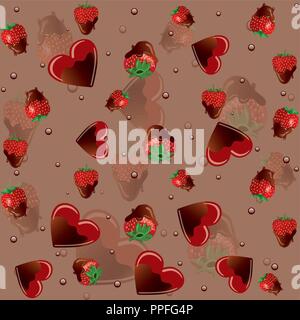 pattern chocolates hearts Strawberries red chocolate Stock Vector