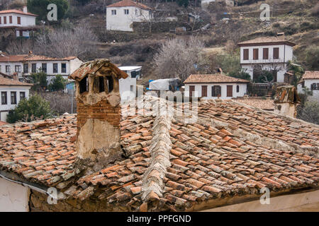 View over rooftops of the village of Sirince in the Aegean Region of Izmir, Turkey Stock Photo