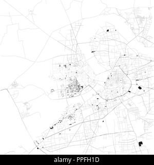 Map of Surat, Gujarat, satellite view, black and white map. Street directory and city map. India Stock Vector