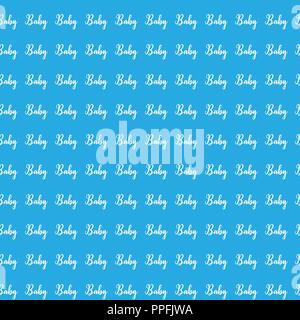 Baby white text word on pastel baby blue background repeat seamless pattern background. Vector illustration. Stock Vector