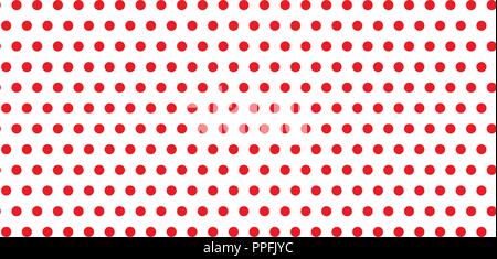 Red polka dots circles circumferences on a seamless infinite pattern against a white empty space background texture. Vector illustration. Stock Vector