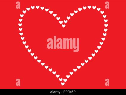 White hearts pattern forming the shape of a large heart in alignment pattern and isolated in a simple red background. Vector illustration. Stock Vector
