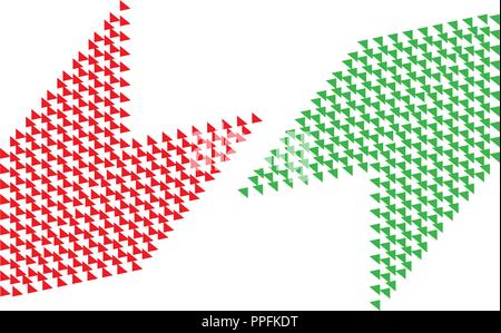 Pros and cons buy sell analysis red left green right arrows with transparent empty background. Simple concept for advantages disadvantages positive ne Stock Vector
