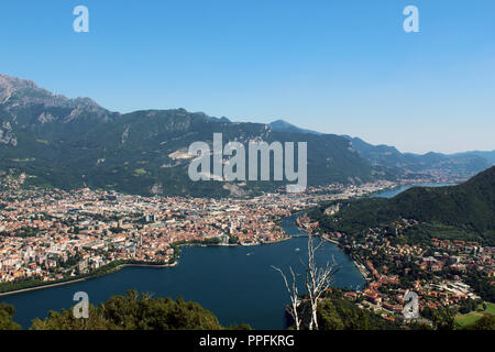 Aerial view of Lecco city between mountains lake and Adda river in northern Italy Stock Photo