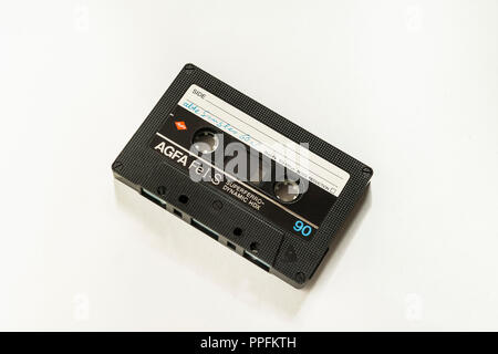 AGFA music cassette with inscription, Superferro-Dynamic HDX, cutout, studio shot, Germany Stock Photo
