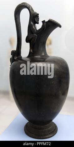The Grimani Oinoche. Peloponnesian bronze jug. C.460-450 BC. Museum of Fine Arts. Budapest. Hungary. Stock Photo