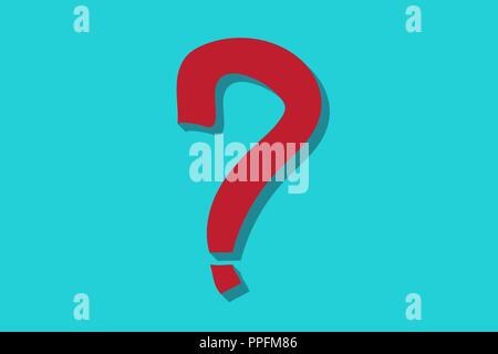 Question mark red color sign with shadow isolated on a blue cyan seamless background. Vector illustration. Stock Vector