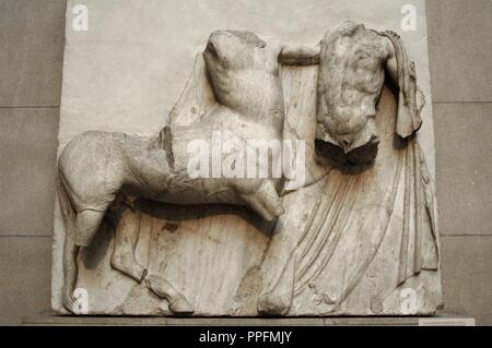 Metope VI from the Parthenon marbles depicting part of the battle between the Centaurs and the Lapiths. 5th century BC. Athens. British Museum. London. United Kingdom. Stock Photo