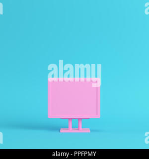 Pink blank advertising billboard on bright blue background in pastel colors. Minimalism concept. 3d render Stock Photo