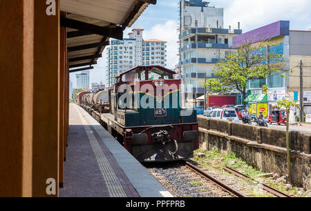 Freight train arriving at station in Colombo City centre taken in Colombo, Sri Lnaka on 7 September 2016 Stock Photo