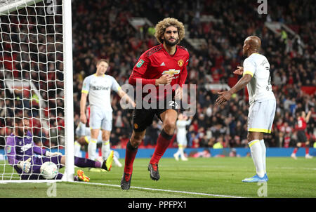 Manchester United's Marouane Fellaini celebrates scoring his side's second goal of the game during the Carabao Cup, third round match at Old Trafford, Manchester. Stock Photo