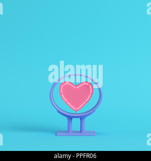 Neon heart shape in frame on bright blue background in pastel colors. Minimalism concept. 3d render Stock Photo