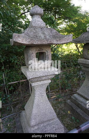 Kyoto, Japan - August 01, 2018: standing stone lanterns at Kiyomizu-dera Buddhist Temple, a UNESCO World Cultural Heritage site.  Photo by: George Chi