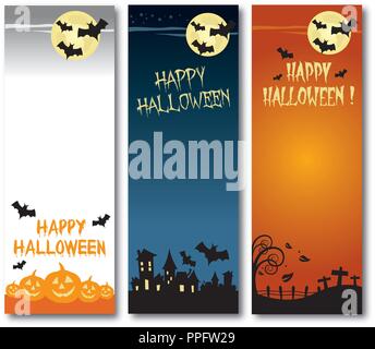 Happy Halloween vector illustration vertical banner set flat design Stock Vector