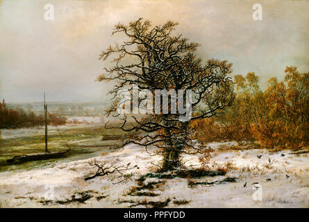 Johan Christian Dahl - Oak Tree by the Elbe in Winter 1853 Oil on canvas. National Gallery of Norway, Oslo, Norway. Stock Photo