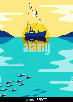 Fishing vessel poster. Stock Vector