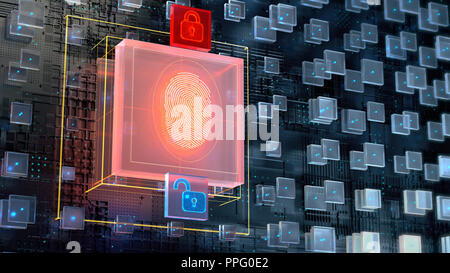 Image of biometric fingerprint scanner and security padlock icon ...