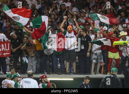 Con un ponche del relevista Jake Sanchez, Mexico gana 1 carrera por cero a Cuba 9 innings, con este resultado el equipo azteca pasa a la final de la S Stock Photo