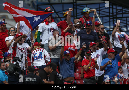 Aficionados de Puerto Rico apoyando a su equipo, durante el partido entre Italia vs Puerto Rico, World Baseball Classic en estadio Charros de Jalisco  Stock Photo