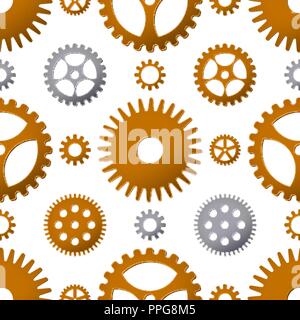 Seamless pattern background with bronze and metallic gears. Vector illustration. Steampunk design. Stock Vector
