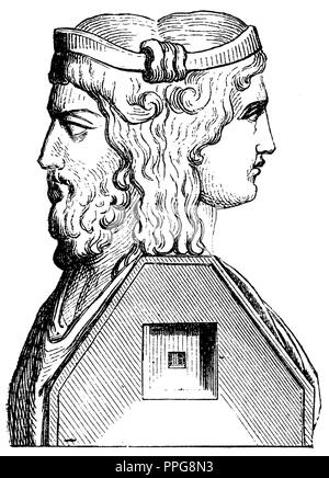 Janus bust, Janus-headed, anonym  1867 Stock Photo