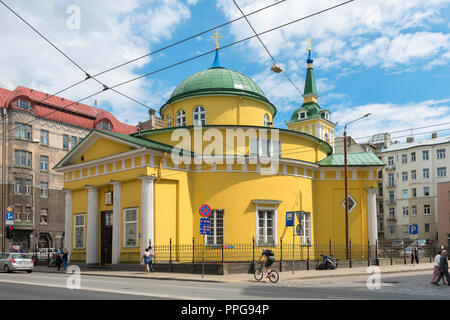 Alexander Nevsky Church Riga, view of the St Alexander Nevsky Russian Orthodox Church sited at 56 Brivibas Street in the center of Riga, Latvia. Stock Photo
