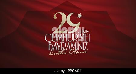 29 ekim Cumhuriyet Bayrami. 29 october Republic Day Turkey and the National Day, wishes card design. 29 Ekim Cumhuriyet Bayraminiz Kutlu Olsun. Stock Vector