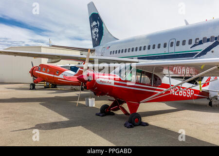 Exteriorr views of the Alaska Aviation Museum located on Lake Hood in Anchorage Alaska Stock Photo