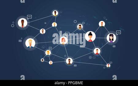 Social network, people connecting all over the world. Vector flat illustration. Stock Vector