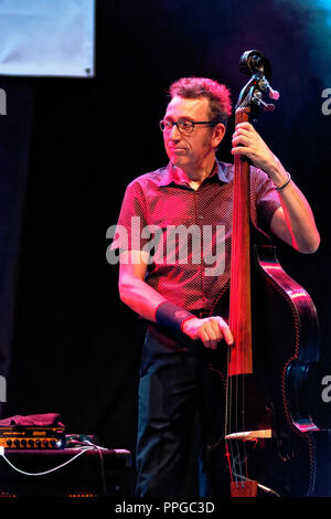 Moratalaz, Madrid, Spain - september 21-22, 2018: Lluis Coloma trio at the 1st International Blues Festival in Moratalaz, Madrid, Spain Stock Photo