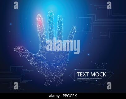 Hologram hands of lines and points. Scanning fingers. Personal identification. Stock Vector