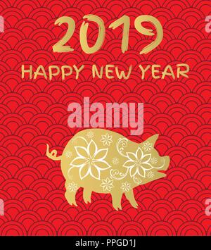 vector illustration of a floral pig 2019 Chinese calendar. New Year symbol. Stock Vector