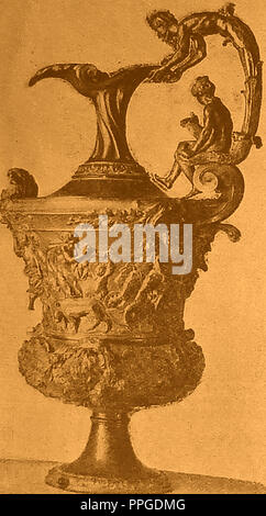 An early example of Italian renaissance metal-work - A bronze vase by Benvenuto Cellini, Goldsmith, sculptor, painter (1925 illustration) Stock Photo