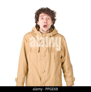Surprising kinky man wearing in brown coat Stock Photo